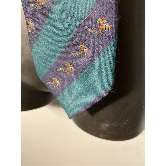 Brooks Brothers Mens Pure Silk Tie Horse Embroidered Striped Green Blue - Picture 3 of 6